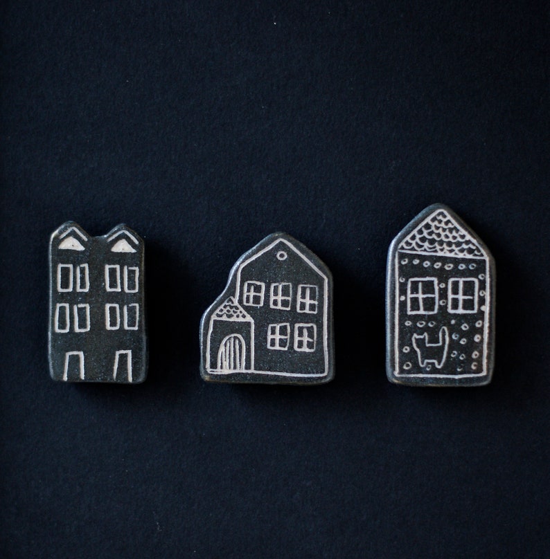 Ceramic magnets ''houses'' illustrated ceramics fridge artistic magnets illustration handmade gift for friend funny ceramics image 4