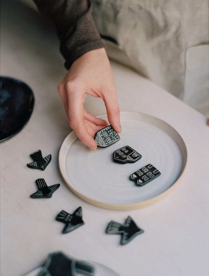 Ceramic magnets ''houses'' illustrated ceramics fridge artistic magnets illustration handmade gift for friend funny ceramics image 2