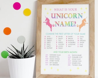 What is Your Unicorn Name? / Birthday / Party / Modern / Kid / Toddler / Printable