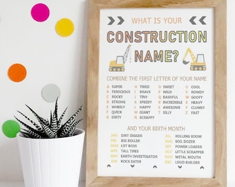What is Your Construction Name? / Birthday / Party / Modern / Kid / Toddler / Printable