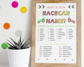 What is Your Racecar Name? / Birthday / Party / Modern / Kid / Toddler / Printable
