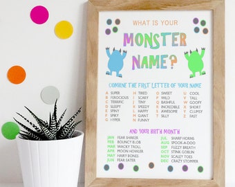 What is Your Monster Name? / Birthday / Party / Modern / Kid / Toddler / Printable