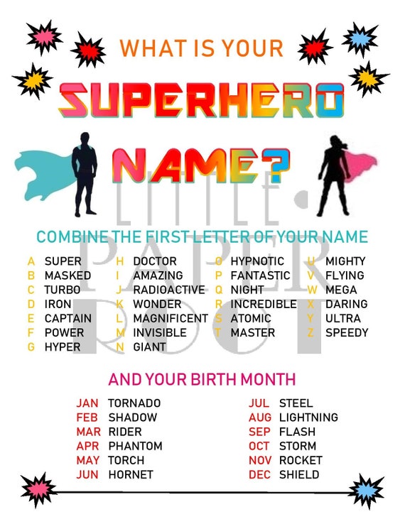 Whats Your Superhero Name Superhero Name Generator (Instant Download) 
