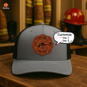 Vintage Style Firefighter Hat Custom Leather Patch Gift for Fireman