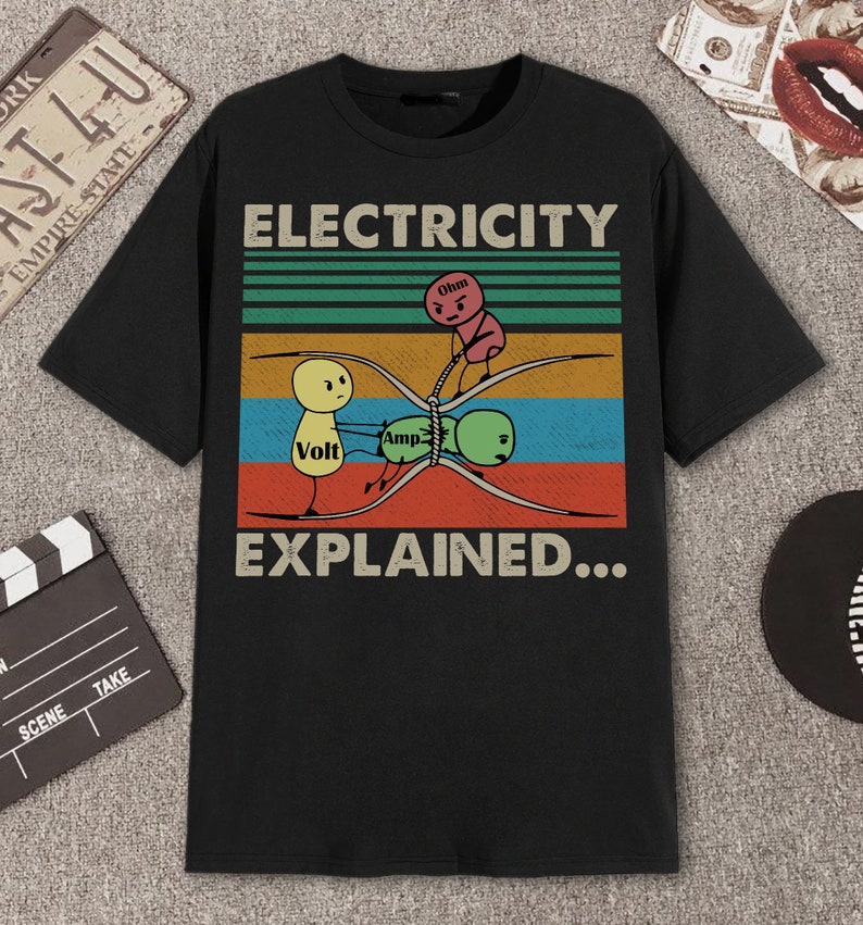Electricity Explained...Electric Funny Ohm Volt Amp Electrical Retro Vintage T-Shirt image 1