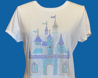 Disney Cinderella Castle Inspired Rhinestone Misses Short Sleeve T-Shirt Sm, Med, Lg, XL, 2X, 3X, 4X