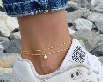 Herringbone gold filled chain Double Layered Boho Ankle Bracelet Snake chain Anklet Gift for her Gold Layering Anklet Jewellery Body Jewellery Anklets Bridal Jewelry 