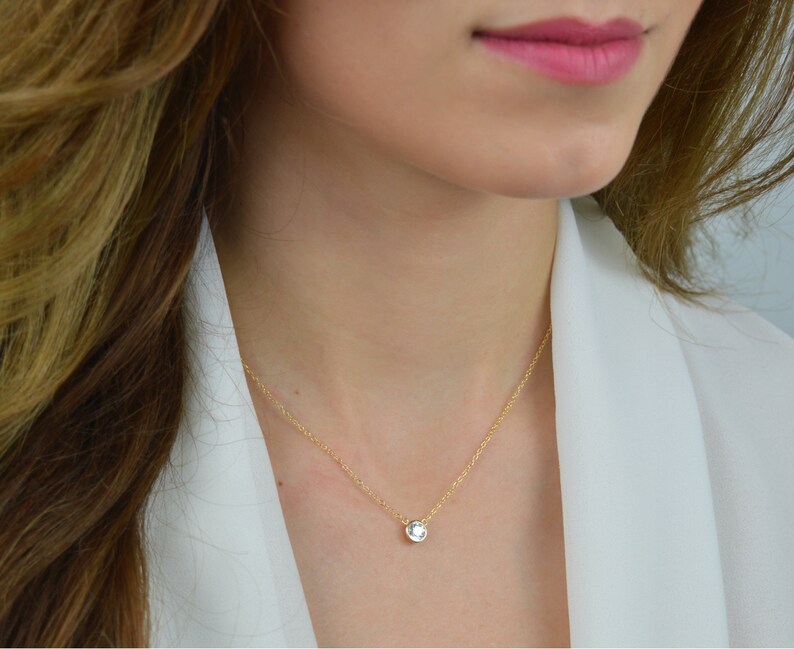dainty CZ Solitaire Necklace Tiny Diamond necklace layering necklace Dainty Gold Necklace delicate necklace cz minimalist gold necklace