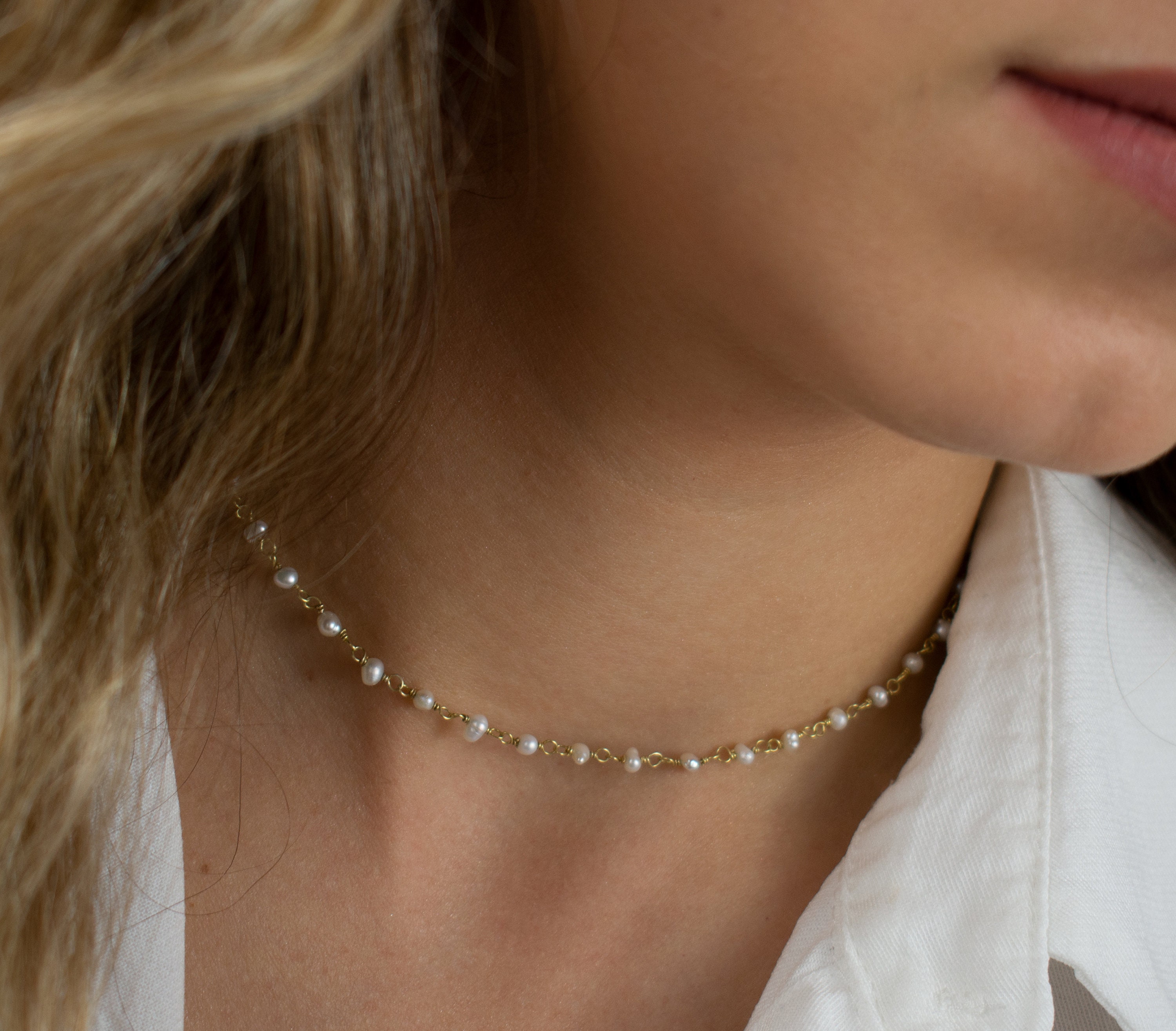 Delicate pearl necklace, layered necklace, Pearl choker gold, Dainty …
