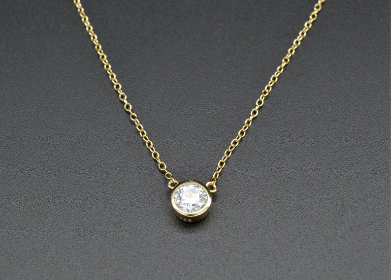 dainty CZ Solitaire Necklace Tiny Diamond necklace layering necklace Dainty Gold Necklace delicate necklace cz minimalist gold necklace