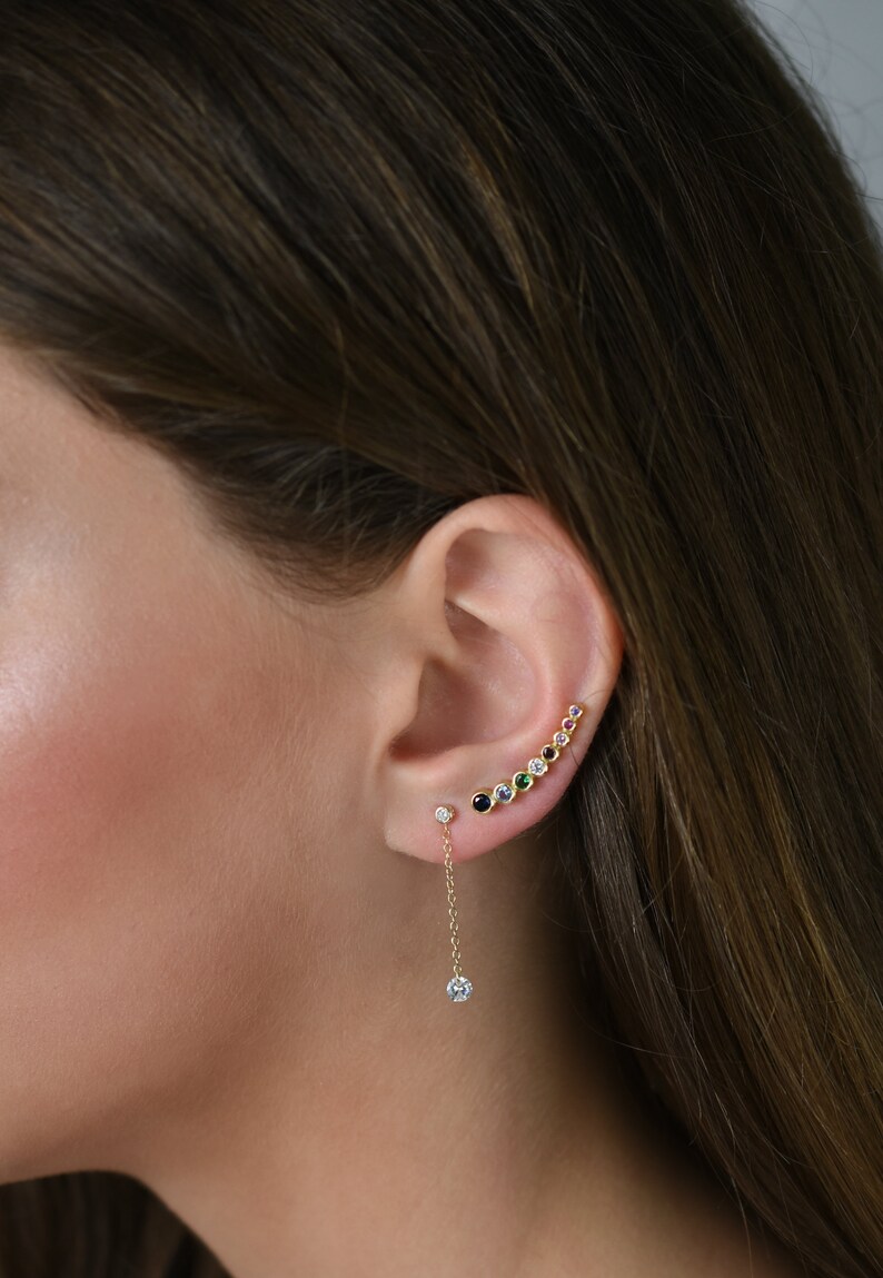 Gold Stud Earrings Chain Studs Minimalist Earrings Dainty Etsy