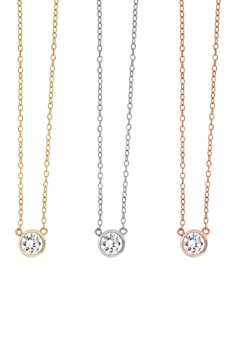 dainty CZ Solitaire Necklace Tiny Diamond necklace layering necklace Dainty Gold Necklace delicate necklace cz minimalist gold necklace