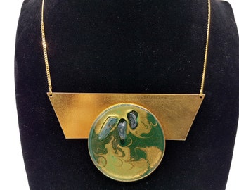 Vintage Enamel Necklace - 80s - Model "Earth" - gold colored