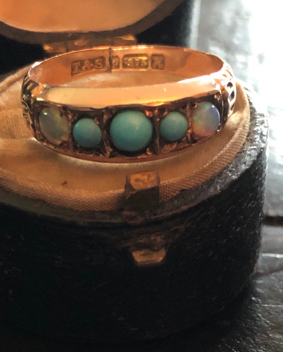 Beautiful 9k turquoise and opal band - image 1