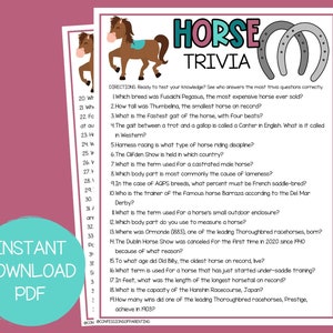 Horse Trivia Trivia for Kids Horse Unit Study Science Trivia Trivia in ...