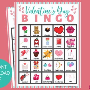 8 tarjetas de bingo para el día de San Valentín / Bingo para el día de San Valentín imprimible / Juego de San Valentín para el aula / Bingo para fiestas de San Valentín / Bingo para niños y estudiantes