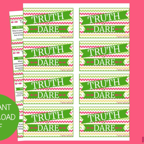 Teen Truth or Dare Cards | Teen Printable Games | Teen Games | Teen Activities | Truth or Dare | Truth or Dare for Teens | Teen Party Games