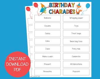 90+ Geburtstag Scharaden| Geburtstags Spiele für Kinder| Geburtstags-Aktivitäten | Geburtstagsideen | Geburtstag Scharade Spiel | Geburtstags-Party-Spiele für alle