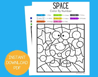 6 Space Color By Number | Color by Number | Space Activities for Kids | Printable Homeschool Color by Number | Outer Space Color By Number