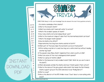 60+ Shark Trivia Questions | Ocean Unit Study | Printable Shark Trivia | Shark Week Party Game |Shark Facts Trivia Game | Marine Life Trivia