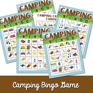 Camping Bingo Game, Bingo Games for Kids, Party Favors, Camping Bingo Game Printable, Camping Activity