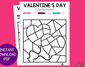 Valentine's Day Color by Number Sheets | Valentines Day Coloring | Valentines Party | Printable for Kids | Valentines Classroom Activity