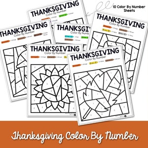10 Thanksgiving Color By Number Sheets | Printable Thanksgiving Color By Number | Coloring Pages for Kids | Printable Color By Number Sheets