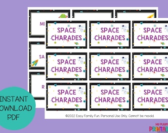 54 Space Charades | Charades Games | Space Activities for Kids | Printable Space Charades | Astronaut Charades | Printable Space Party Game