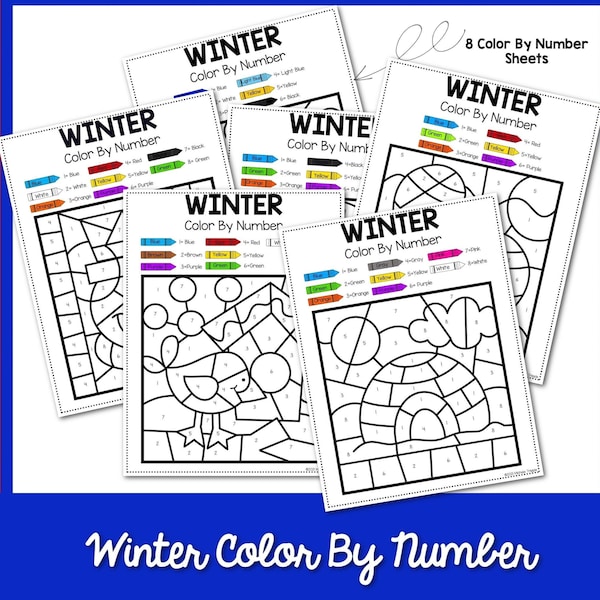 Winter Color By Number , Color by Number, Activity for kids, Coloring Guide for Kids, Fun Activity for Kids