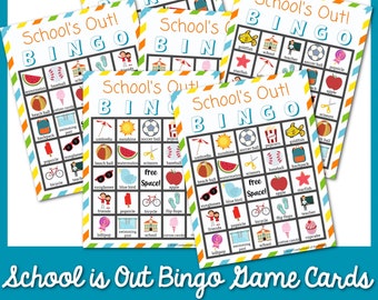 6 Bingokaarten School is Out | Afdrukbare laatste schooldagbingo | Afdrukbare schooluitjebingo | Bingo einde schooljaar | Eindejaar