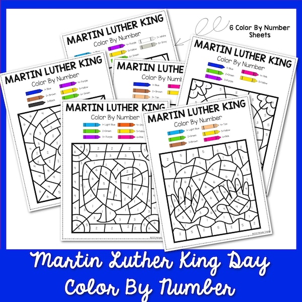 Martin Luther King Color By Number Activity For Kindergarten, Coloring Guide for Kids, Color By Number Printable