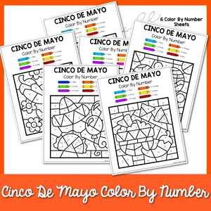 6 Cinco de Mayo para colorir por número | Fiesta para colorir por número | Cinco de Mayo para imprimir | Folha de exercícios para colorir por número | Colorir para imprimir para crianças