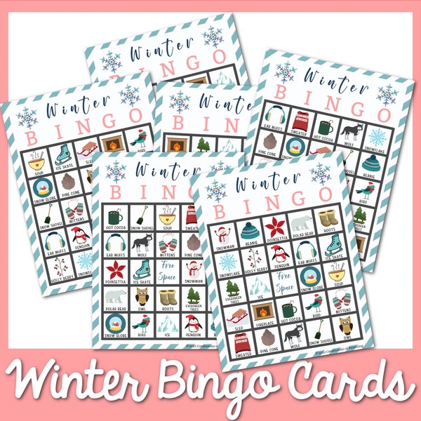 Winter Bingo Games, Printable Coloring Page Winter Themed, Activity for Kids, Classroom or at Home Activity