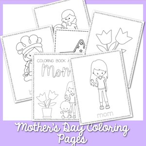 5 pagine da colorare per la festa della mamma / Fogli da colorare stampabili per la festa della mamma / Attività artistica per la festa della mamma / Regalo stampabile per mamma e nonna