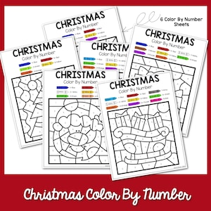 6 Christmas Color By Number Sheets | Christmas Activity for Kids | Christmas Coloring Pages | Holiday Color By Number | Christmas Activity