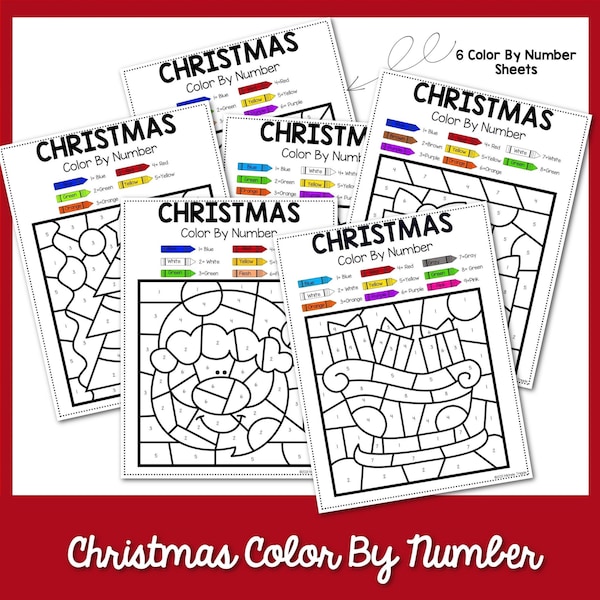 Christmas Color By Number, Holiday Activity for Kids, Christmas Themed Color By Numbers, Home and School Coloring Activity