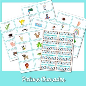 56 Picture Charades| Printable Picture Charades | Charades for Preschoolers| ESL & Speech Therapy Charades | Picture-Based Game | Party Game