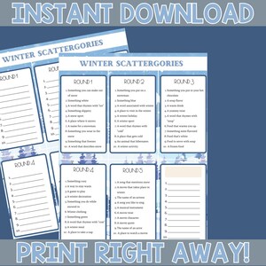 Winter Scattergories | Scattergories for Winter Time | Printable Winter Game | Winter Activity for Kids & Adults | Scattergories