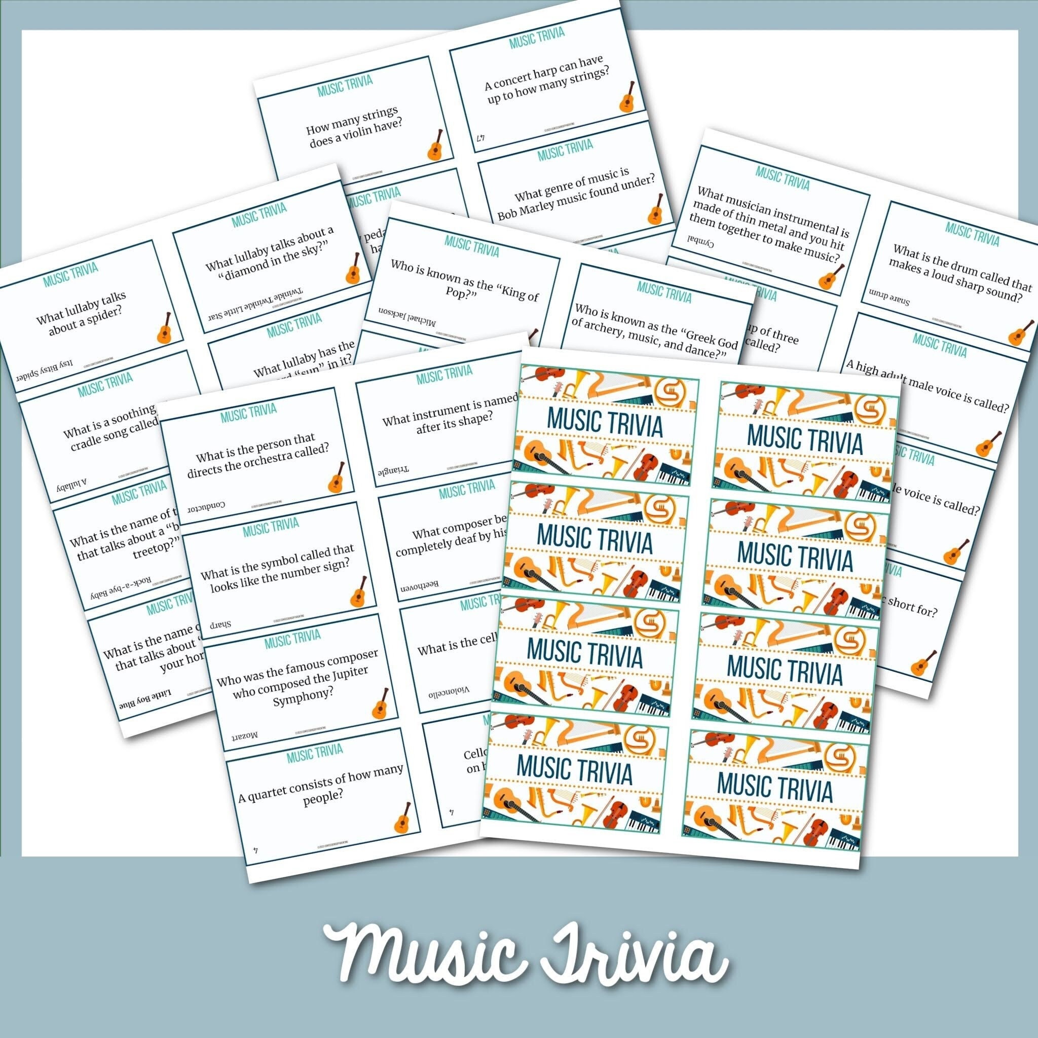 Music Trivia, Trivia for Kids, Printable Trivia for Kids, Digital