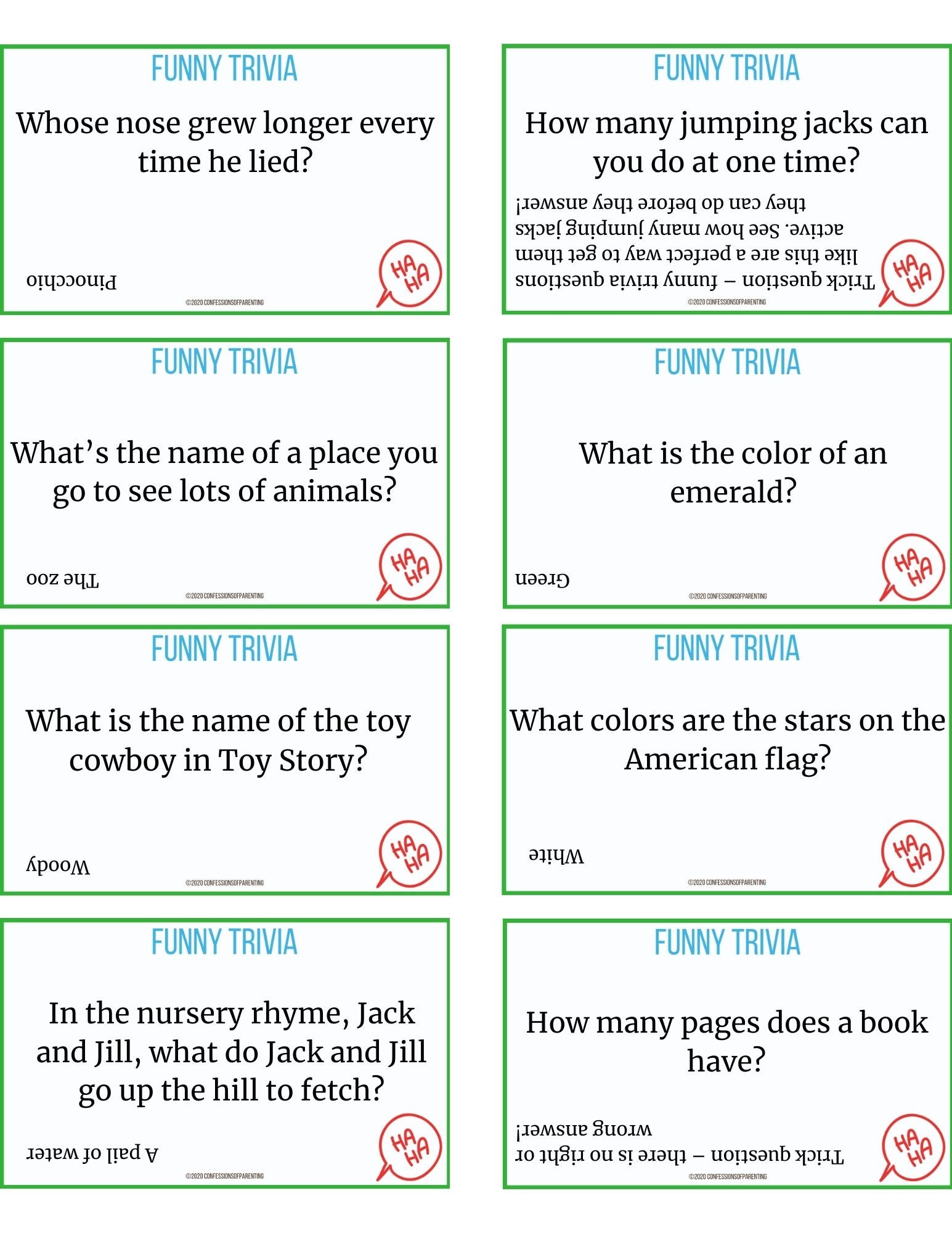 Funny Trivia for Kids Printable, Trivia Questions for Kids, Digital ...