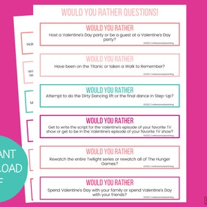 100 Valentine&#39;s Would You Rather Question | Printable Valentine’s Day Would You Rather | Romantic Would You Rather | Conversation Game