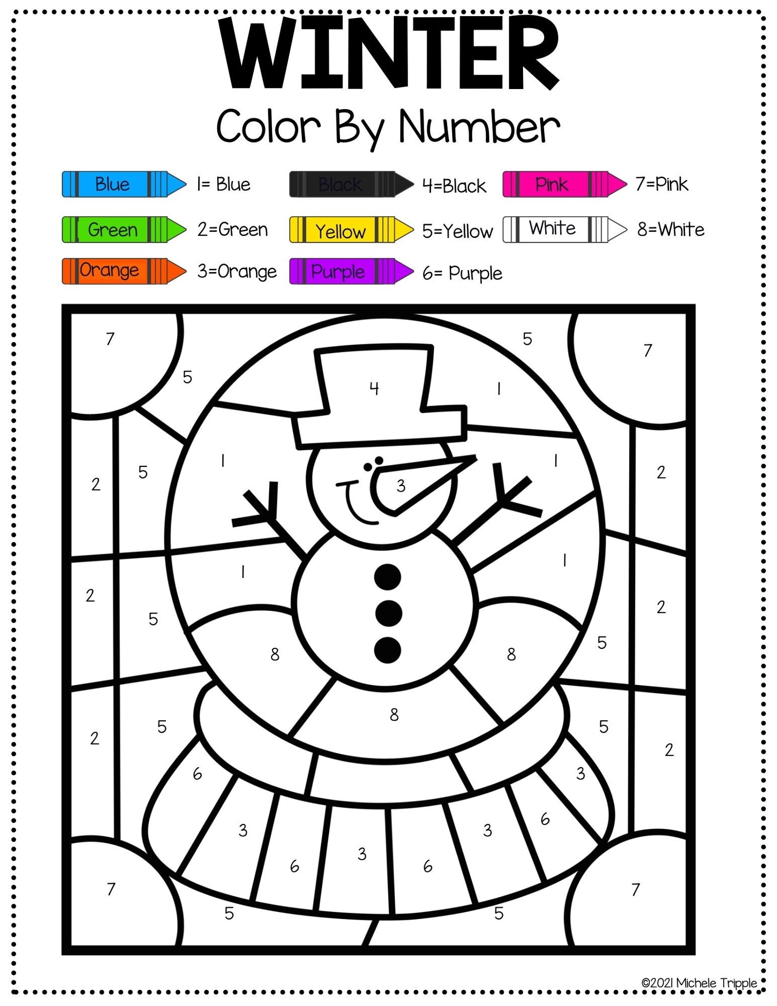 Winter Color by Number , Color by Number, Activity for Kids, Coloring