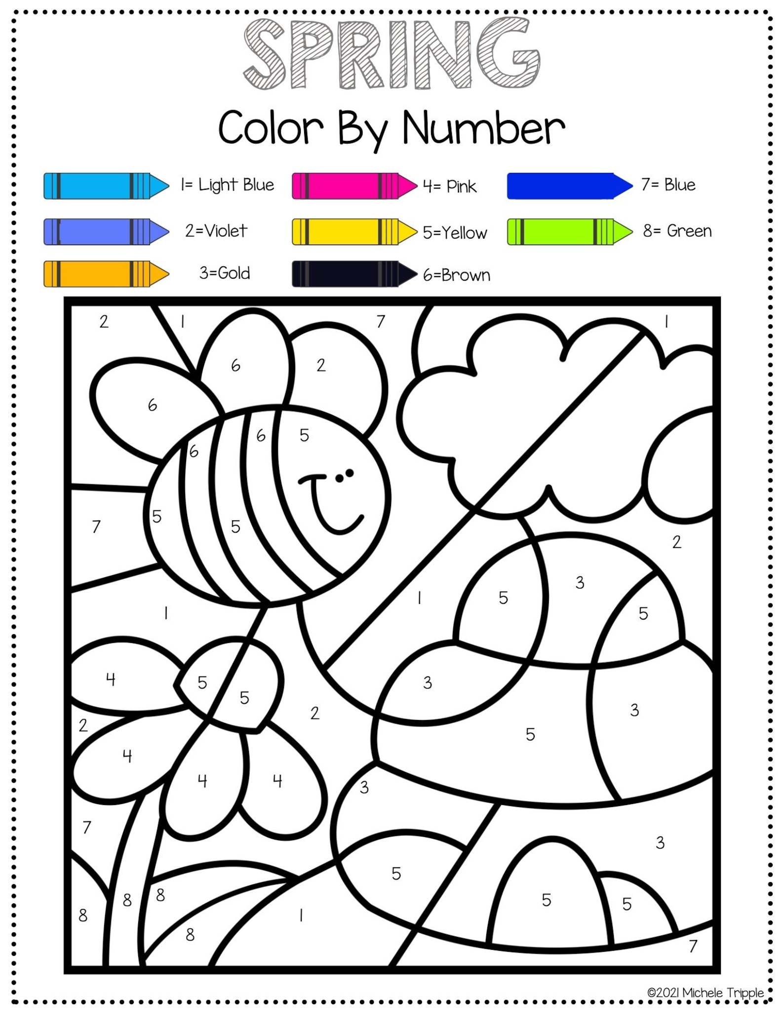 Spring Color by Number Color by Number Activity for Kids | Etsy