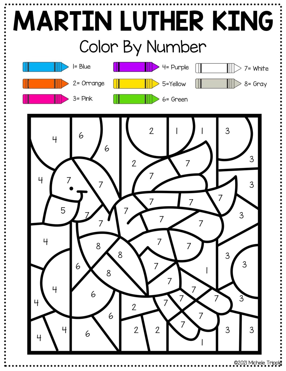 Martin Luther King Color by Number Activity for Kindergarten, Coloring