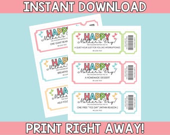 25 Mother's Day Coupon| Printable Mom Coupons | Mother's Day Gift from Kids | Printable DIY Gift for Mom| Last-Minute Mother's Day Printable