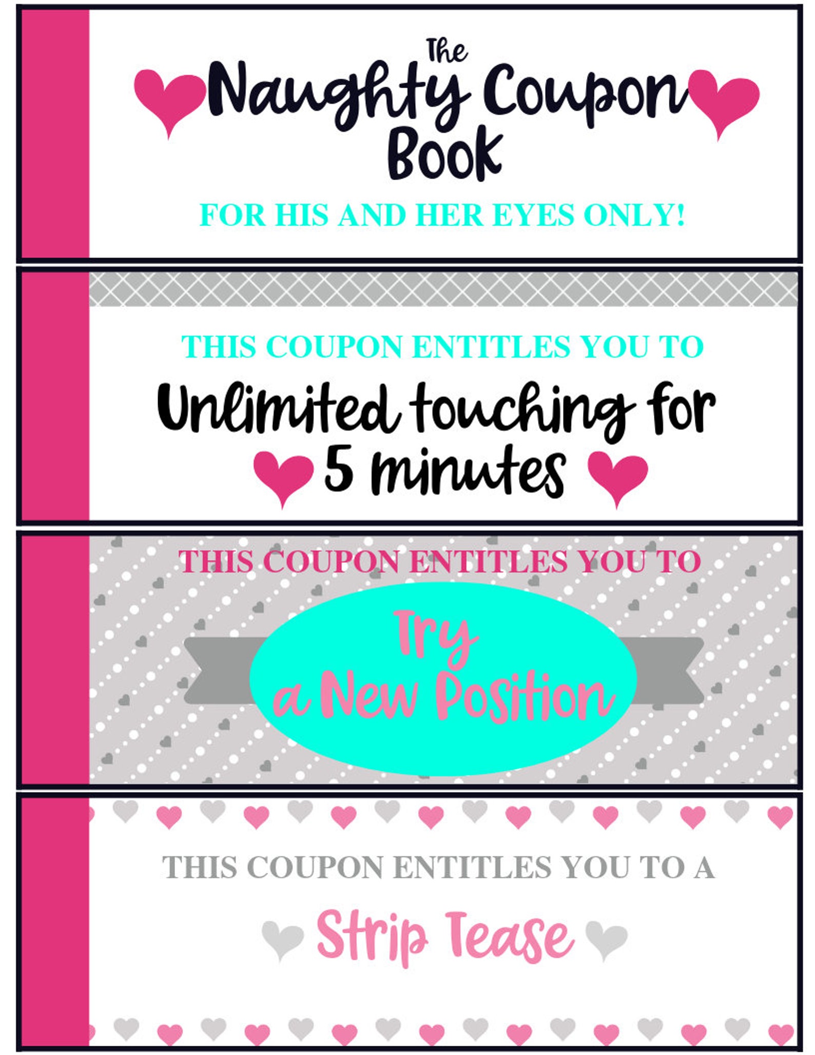 52 Printable Naughty Coupons, Naughty Coupon Book, Sex Coupons, Gifts for Him, Gifts for Her ...