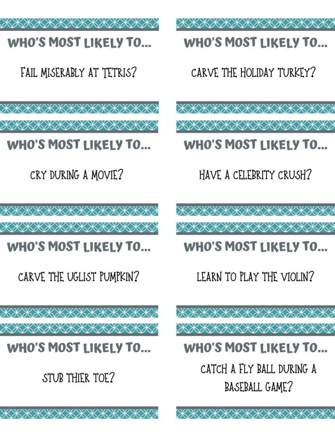 400 Who's Most Likely Question Cards Perfect for Kids and Etsy