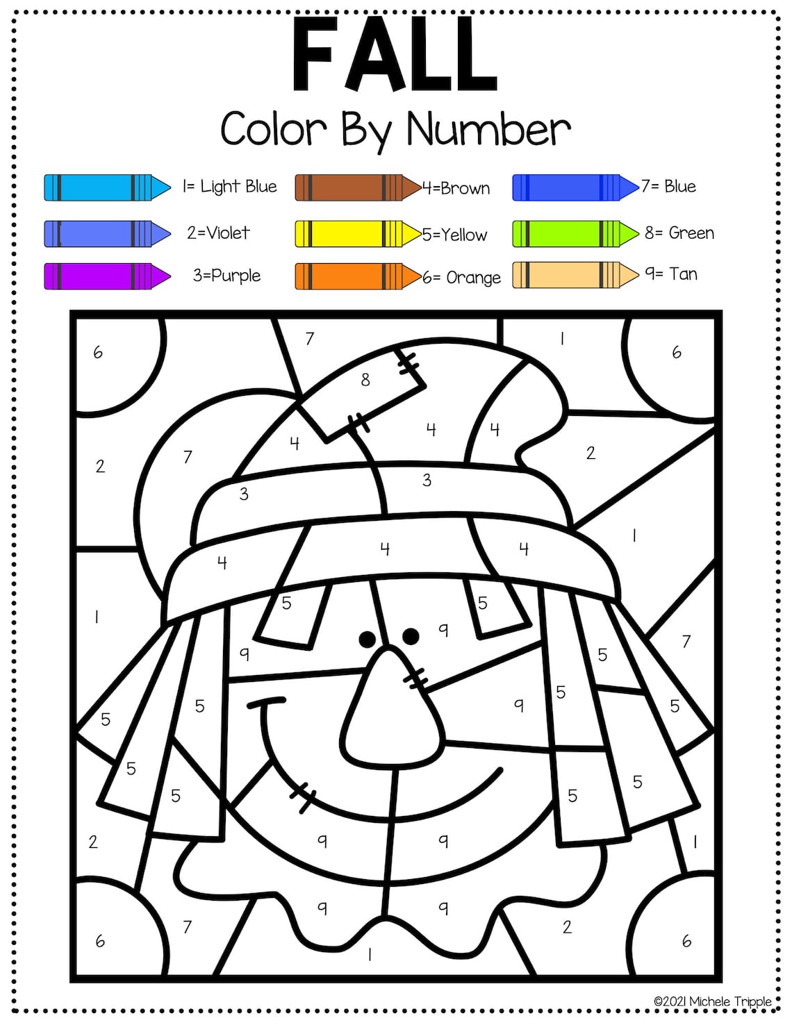 Fall Color by Number Color by Number Activity for Kids Etsy