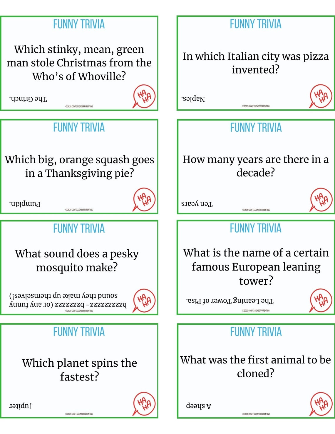 Funny Trivia for Kids Printable, Trivia Questions for Kids, Digital ...