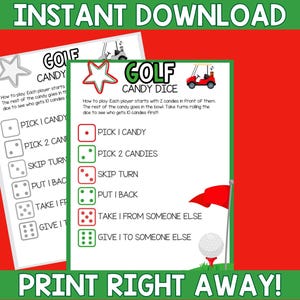 Golf Candy Dice Game | Printable Golf Party Games | Golf Tournament Games for Adults | Golf Activities | Golf Birthday Games | Dice Game